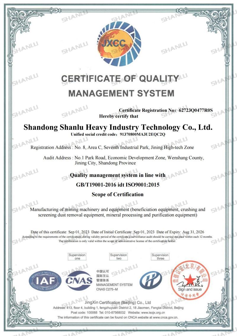 Sanlu Heavy Industry quality management system certification